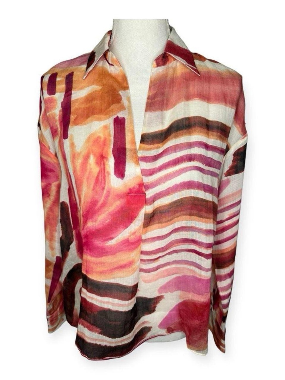 Multicolor Watercolor-Print Shirt - Pink & Orange